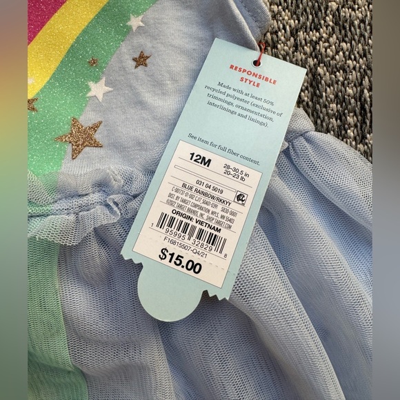 NWT CAT & JACK Rainbow Powder Blue Tulle Dress w/ Bloomers - 12 Months - Picture 2 of 9